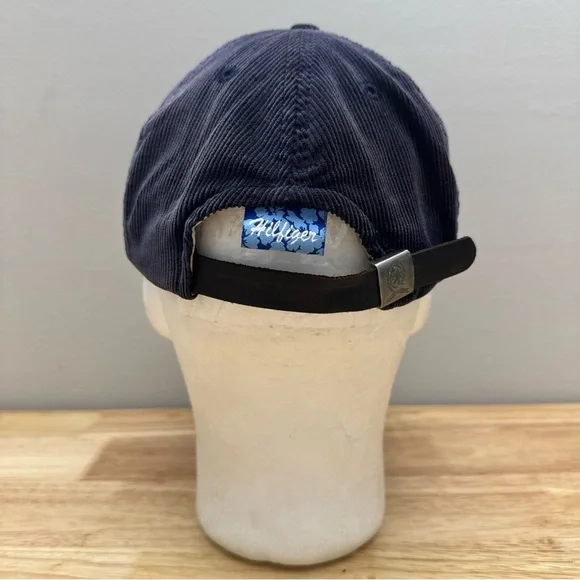 Vintage Tommy Hilfiger Surf Blue Corduroy Hat Embroidered Logo Leather Strapback - Picture 6 of 16